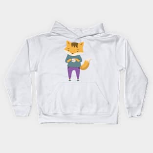 Fox with cup of tea Kids Hoodie